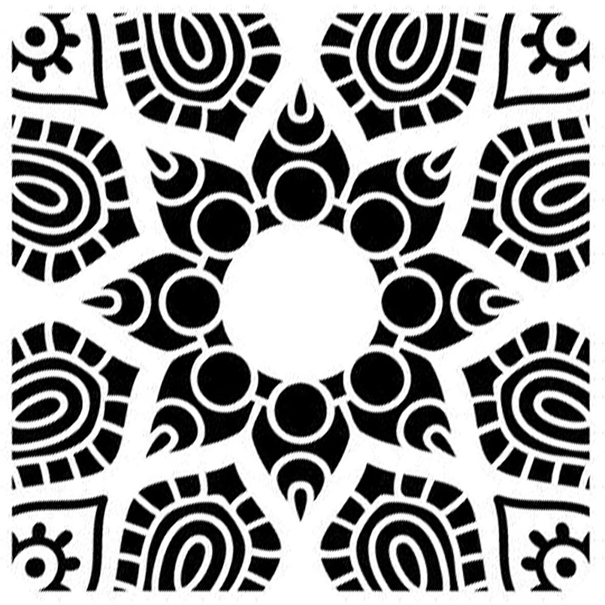 Yıldız Mandala Stencil Boyama şablonu 30x30 cm, Duvar Stencil, Fayans Stencil, Mobilya Stencil