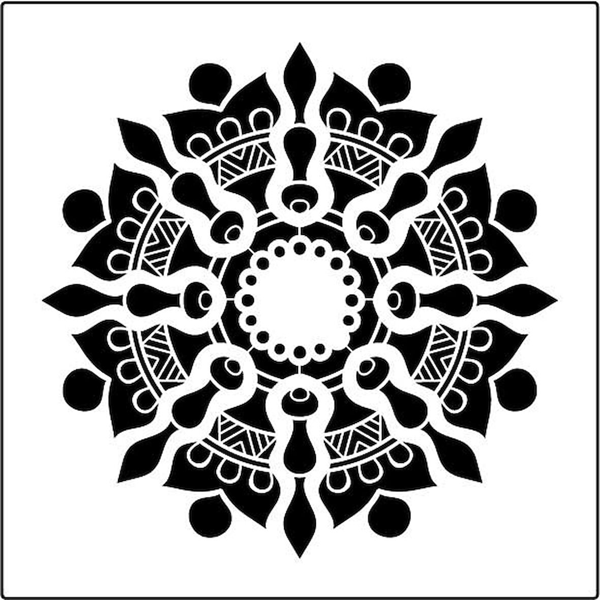 Mandala 14 Stencil Boyama şablonu 30x30 cm, Duvar Stencil, Fayans Stencil, Mobilya Stencil