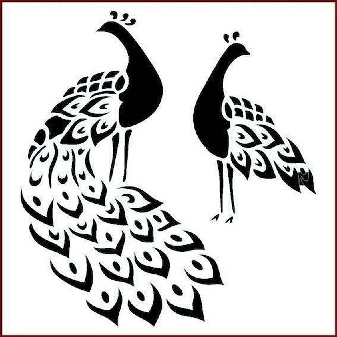 Tavuskuşları Stencil Boyama şablonu 30x30 cm, Duvar Stencil, Fayans Stencil, Mobilya Stencil