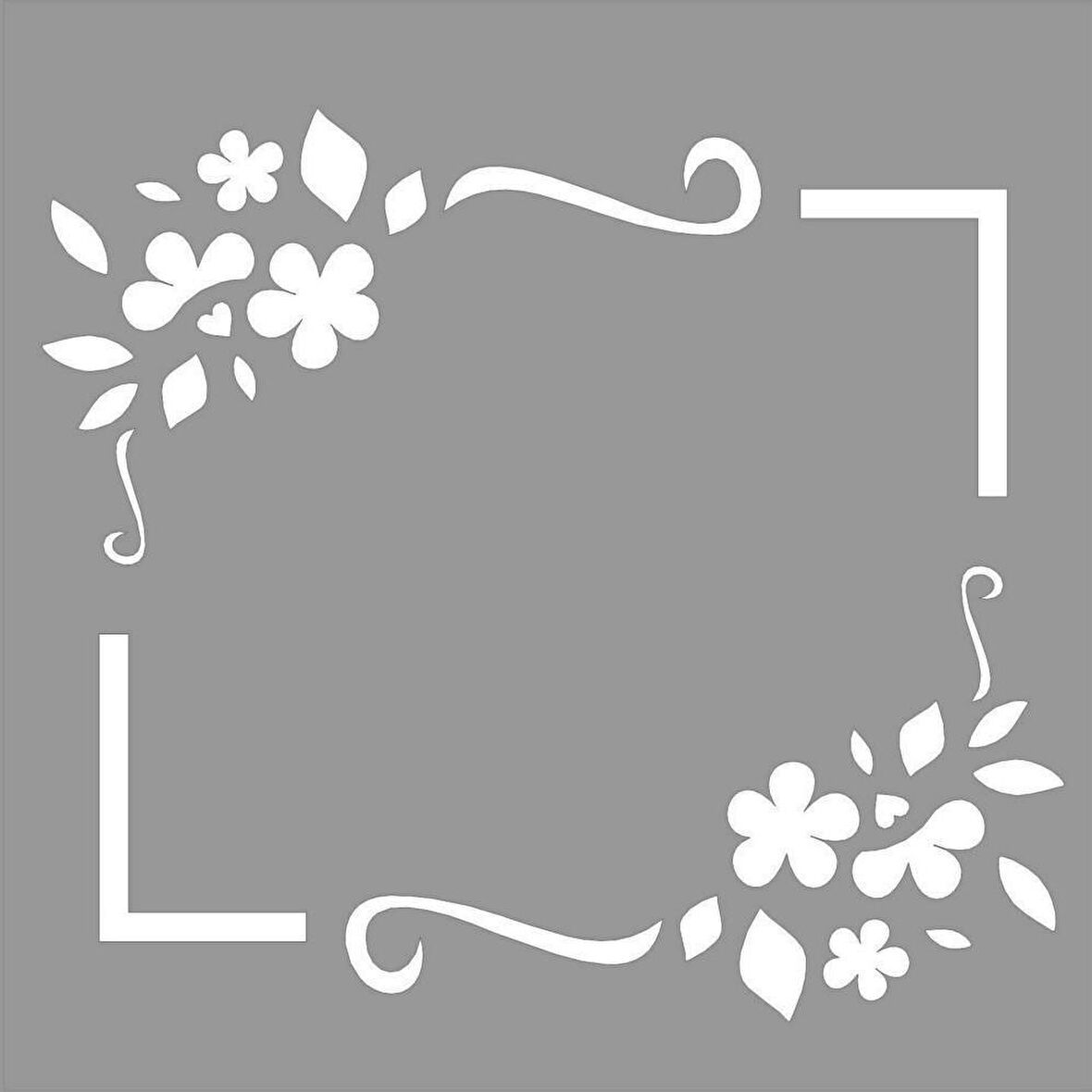 Çiçekli Çerçeve Stencil Boyama şablonu 30x30 cm, Duvar Stencil, Fayans Stencil, Mobilya Stencil
