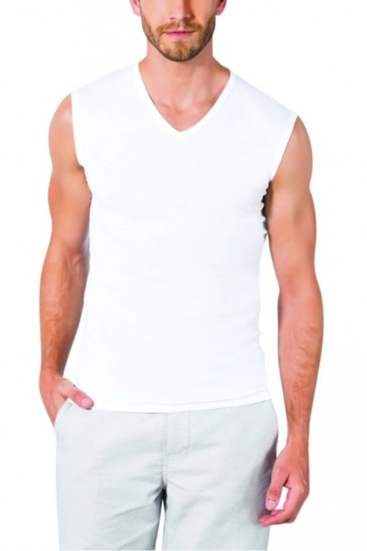 3'lü Paket V Yaka 0 Kol Erkek Fanila Yeni Sezon