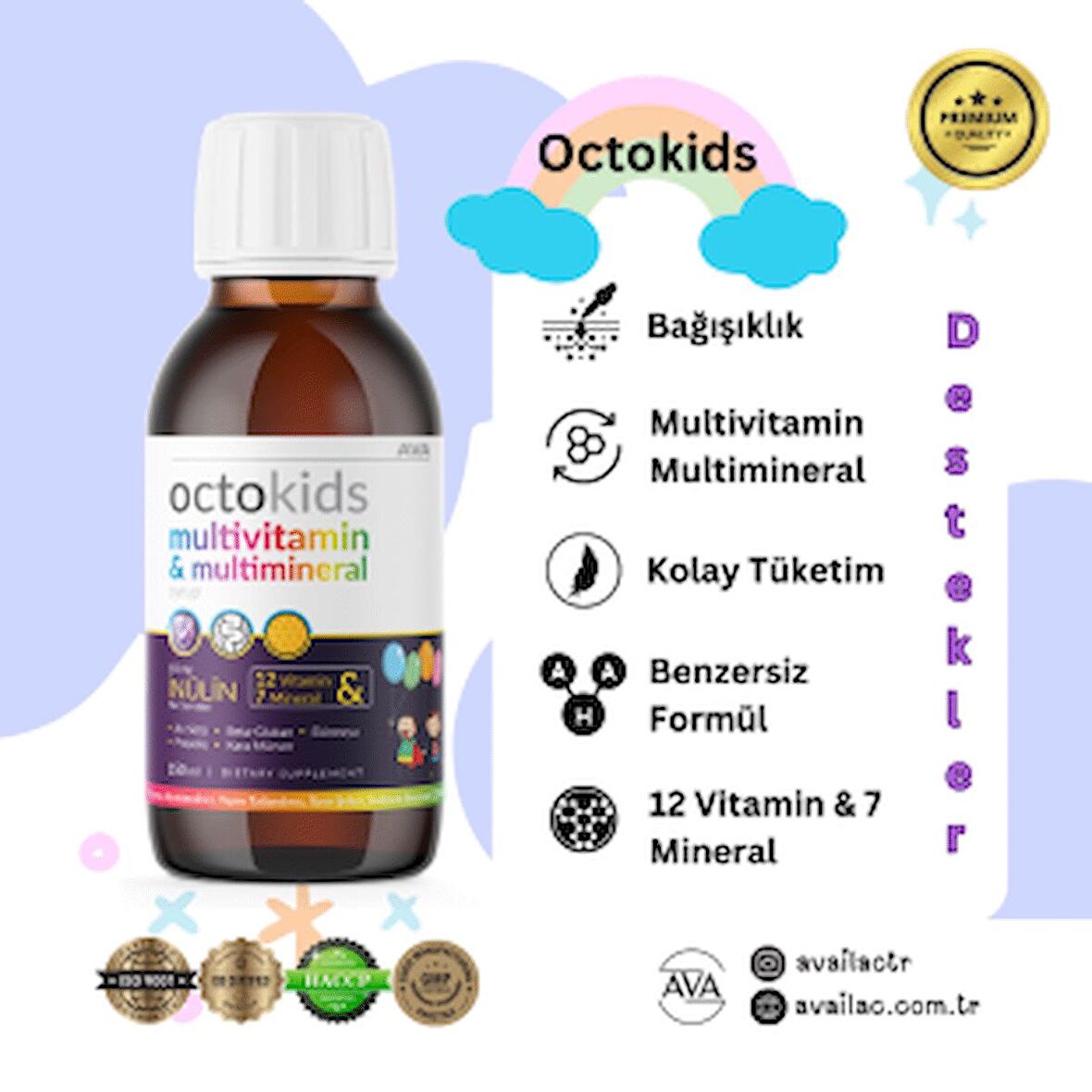 Octokids Ballı Anne Çocuk Birlikte Tüketebileceği Multivitamin Multimineral  Gıda Takviyesi