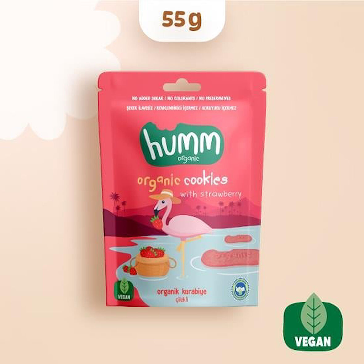 Humm Organik Vegan Çilekli Kurabiye 55 Gr