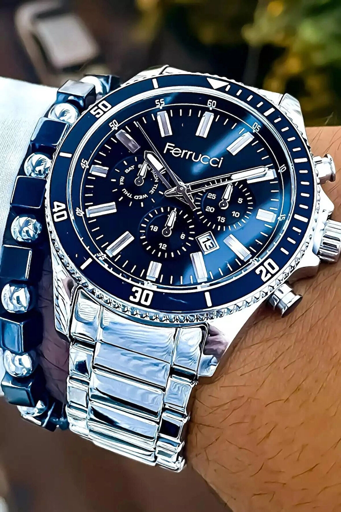 Fonksiyonlu&Takvimli Çelik Silver Erkek Kol Saati+Bileklik