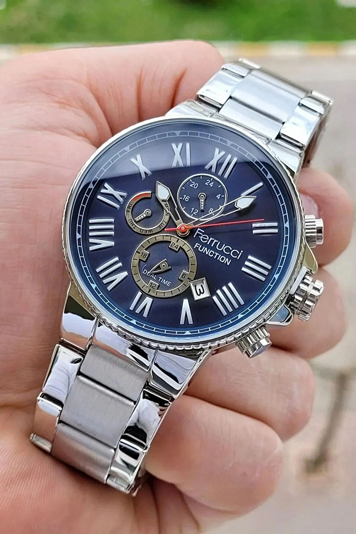 Ferrucci Fonksiyonlu&Takvimli Çelik Kordon Roma Rakamlı Erkek Kol Saati
