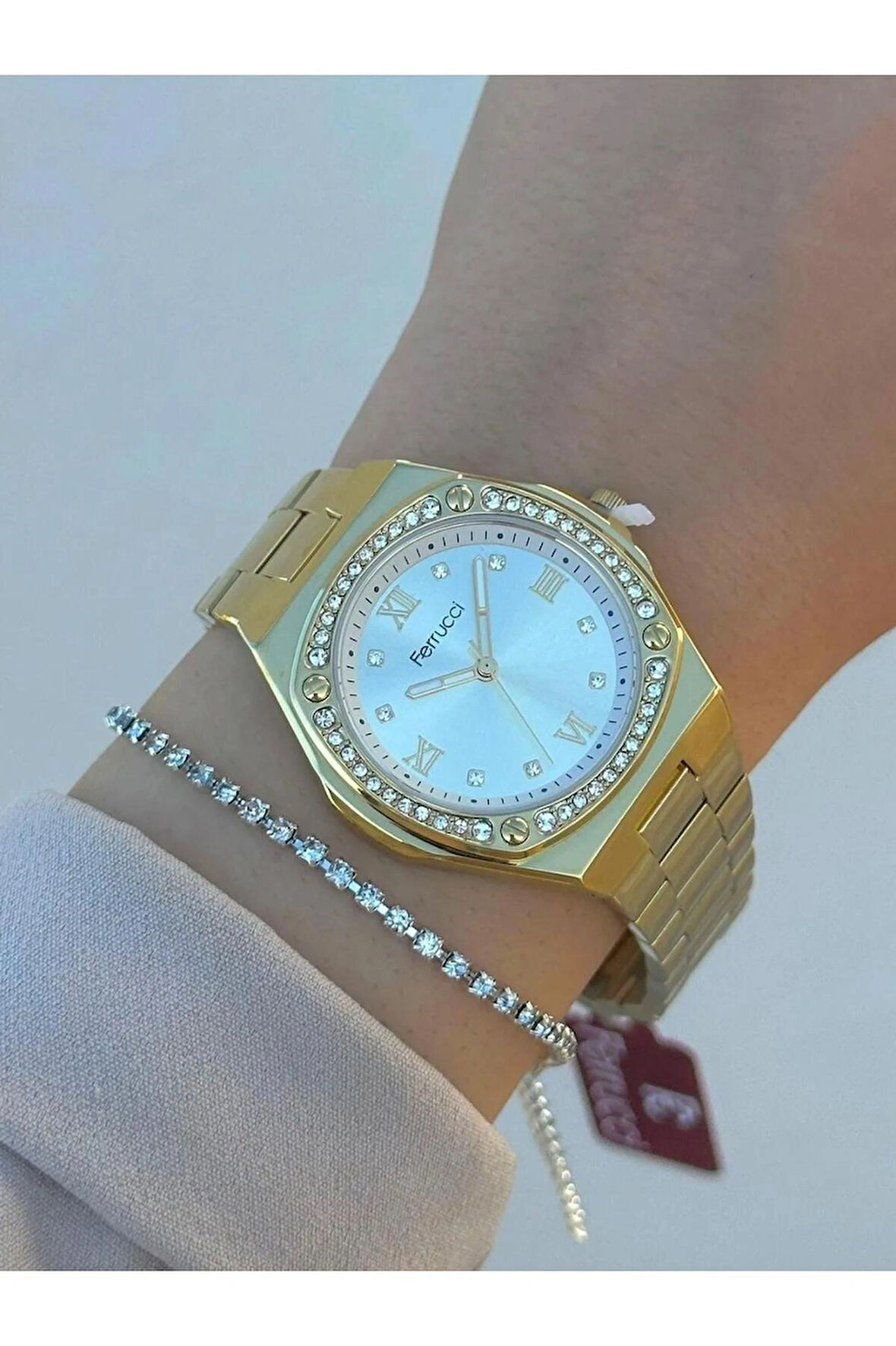 Ferrucci Gold Çelik Şık Kadın Kol Saat+Bileklik Hediye