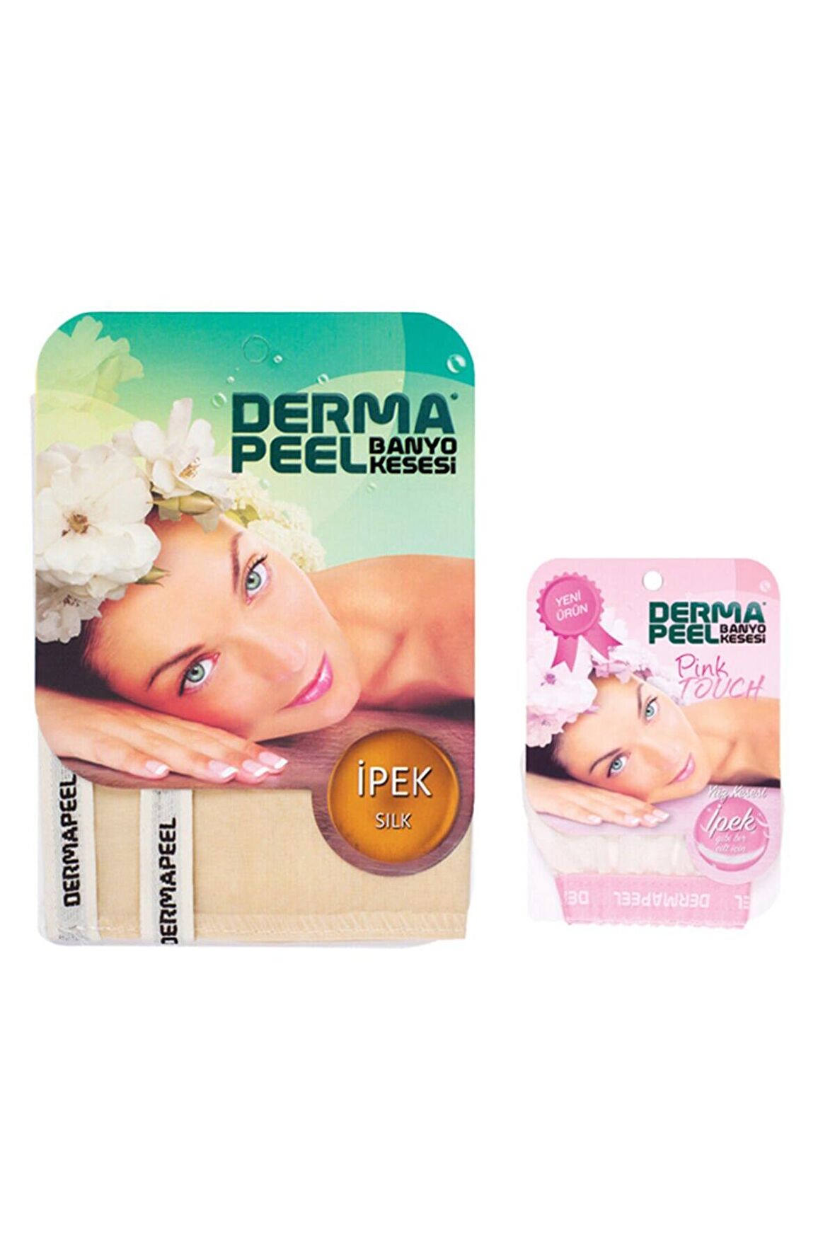 Dermapeel Doğal İpek Banyo Kesesi + Pink Touch Yüz Kesesi Set