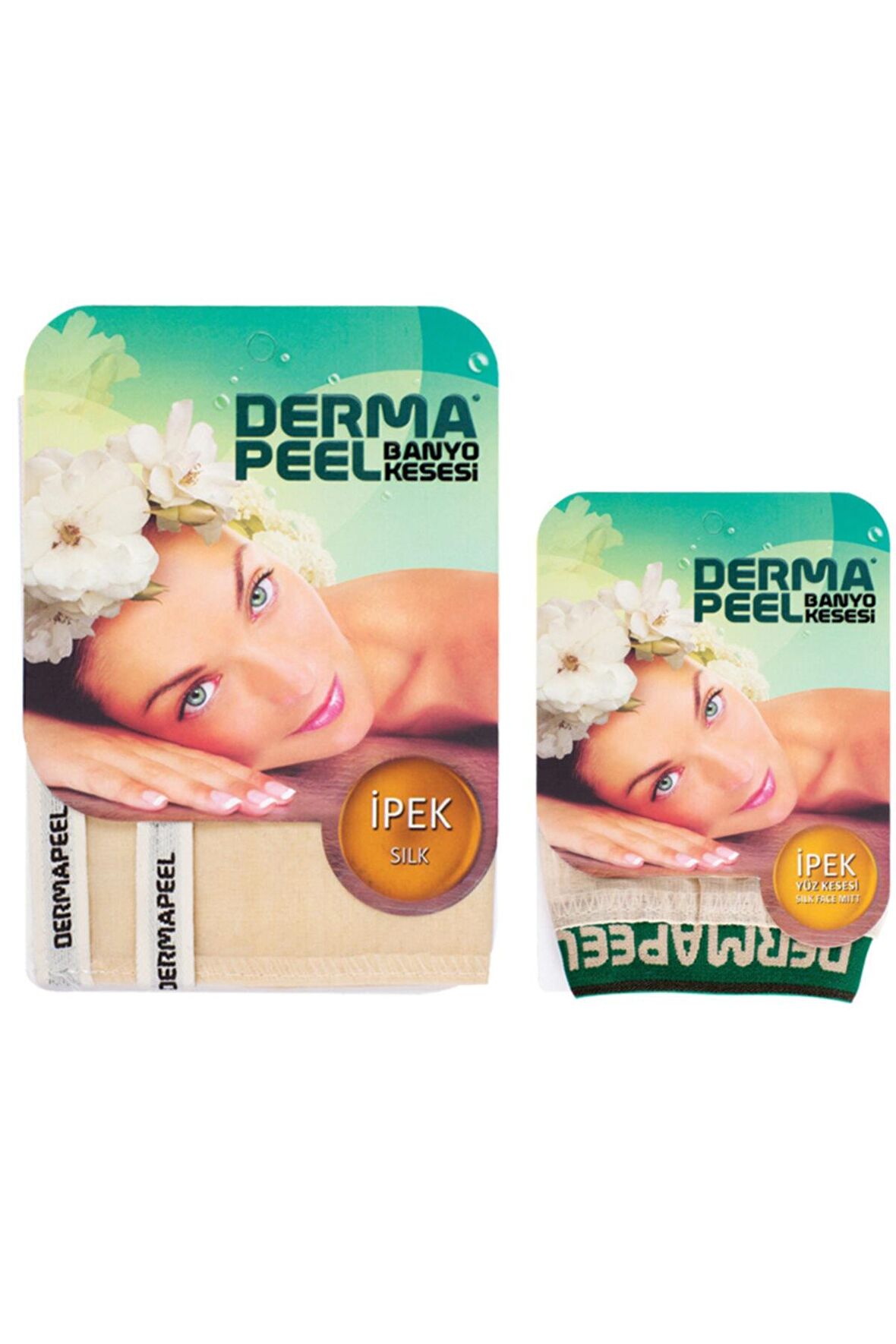 Dermapeel Doğal İpek Banyo Kesesi + Doğal İpek Yüz Kesesi Set