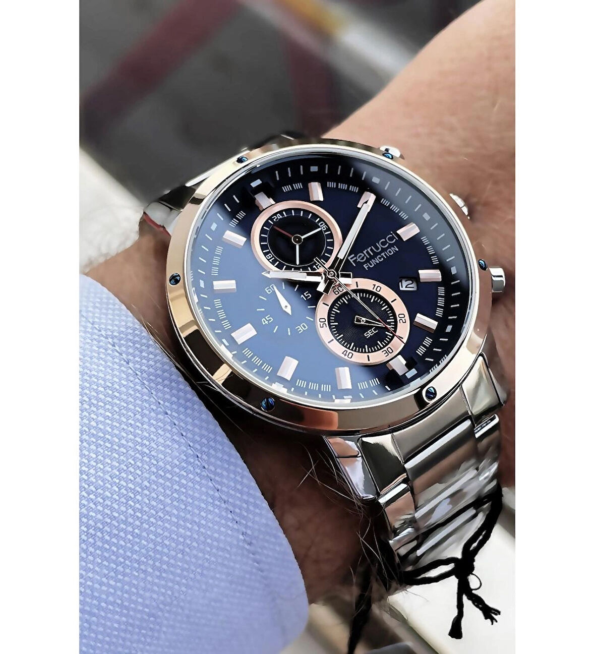 Ferrucci Fonksiyonlu Takvimli Silver Yeni Model Erkek Kol Saati+Bileklik