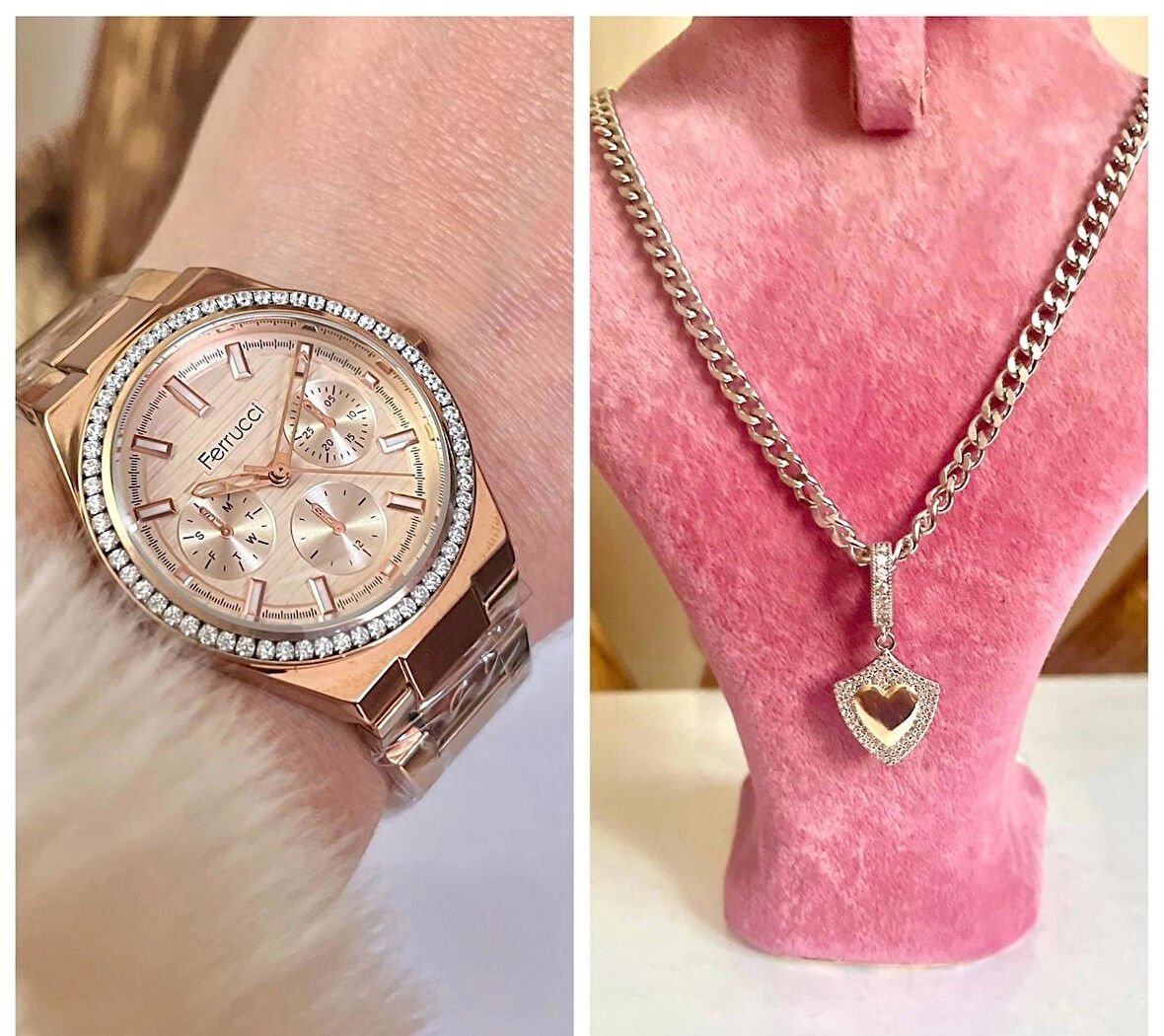 Ferrucci Rose Çelik Kordon Kadın Kol Saat+%100 Çelik Süper Kolye Hediye