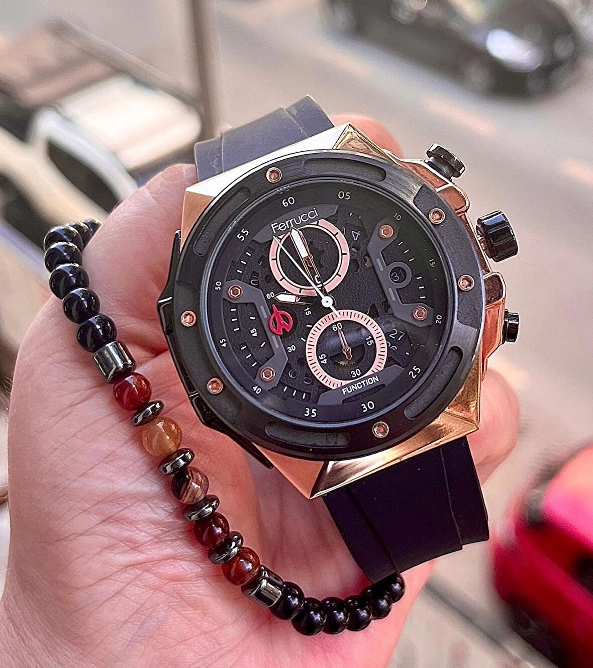 Ferrucci Siyah Silikon Kordon Fonksiyonlu Spor Model Erkek Kol Saati