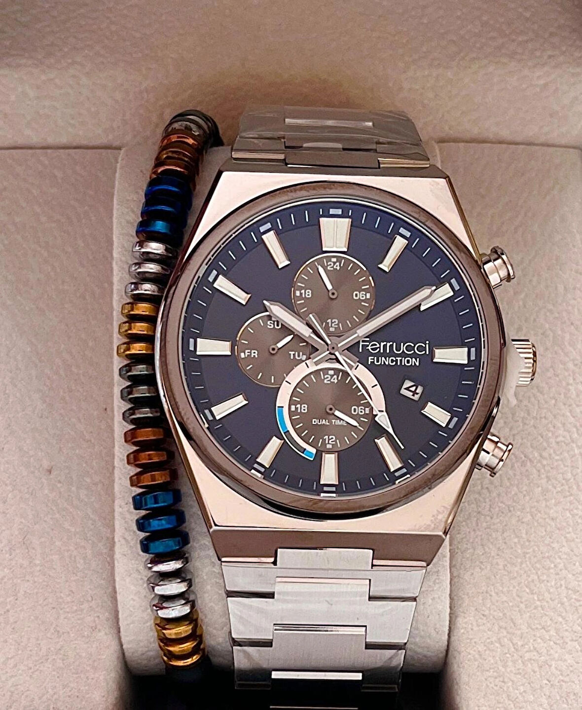 Ferrucci Tavimli Fonksiyonları Aktif Çelik Erkek Kol Saati+Bileklik Hediyeli