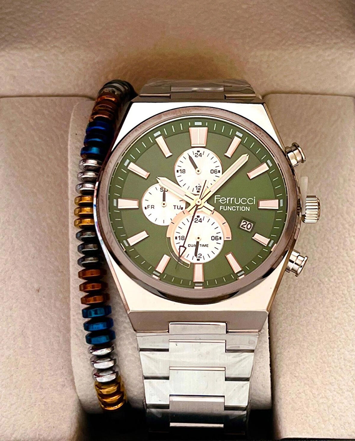 Ferrucci Tavimli Fonksiyonları Aktif Çelik Erkek Kol Saati+Bileklik Hediyeli