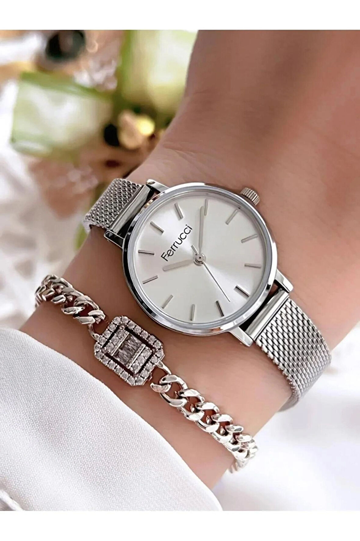 Ferrucci Minimal Kasa Hasır Ayarlanabilir Çelik Kordon Kadın Kol Saati