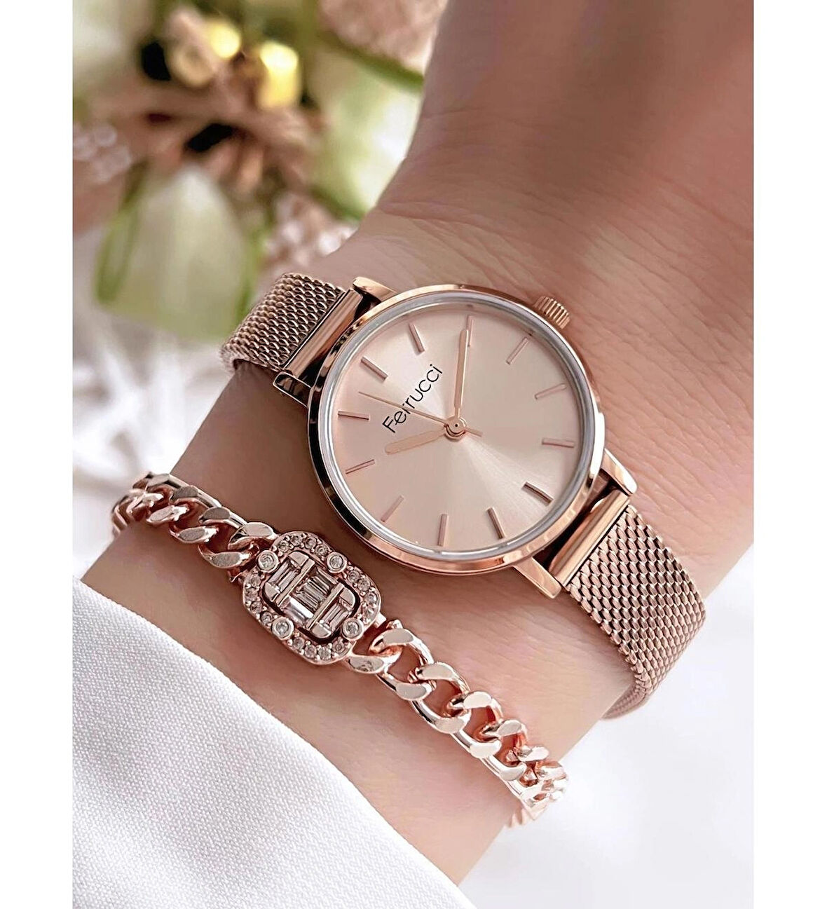 Ferrucci Minimal Kasa Hasır Ayarlanabilir Çelik Kordon Kadın Kol Saati