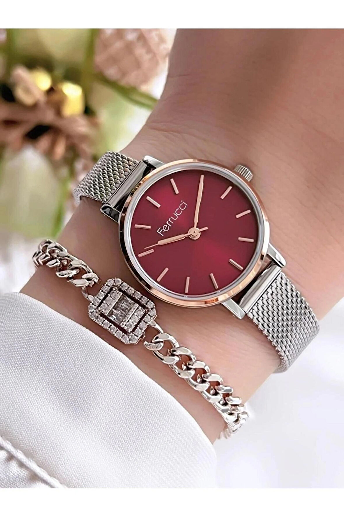 Ferrucci Minimal Kasa Hasır Ayarlanabilir Çelik Kordon Kadın Kol Saati