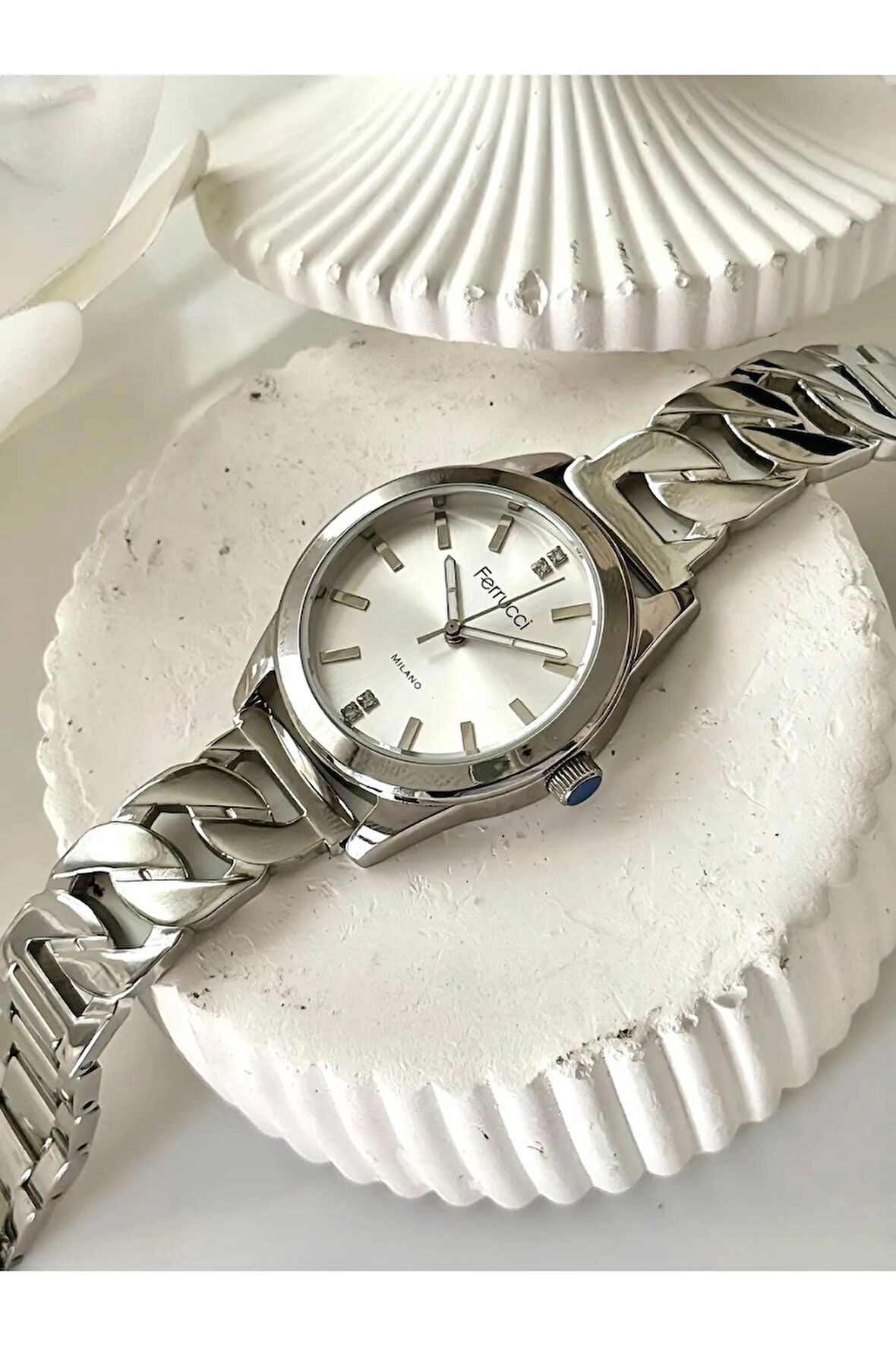 Ferrucci Çelik Özel Tasarım Kadın Kol Saati+Bileklik Hediyeli