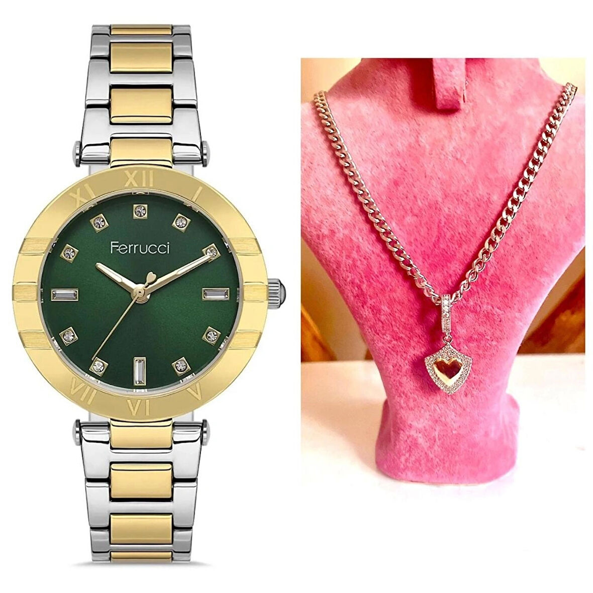 Ferrucci Süper Model Çelik Kadın Kol Saati+Çelik Kolye Hediyeli