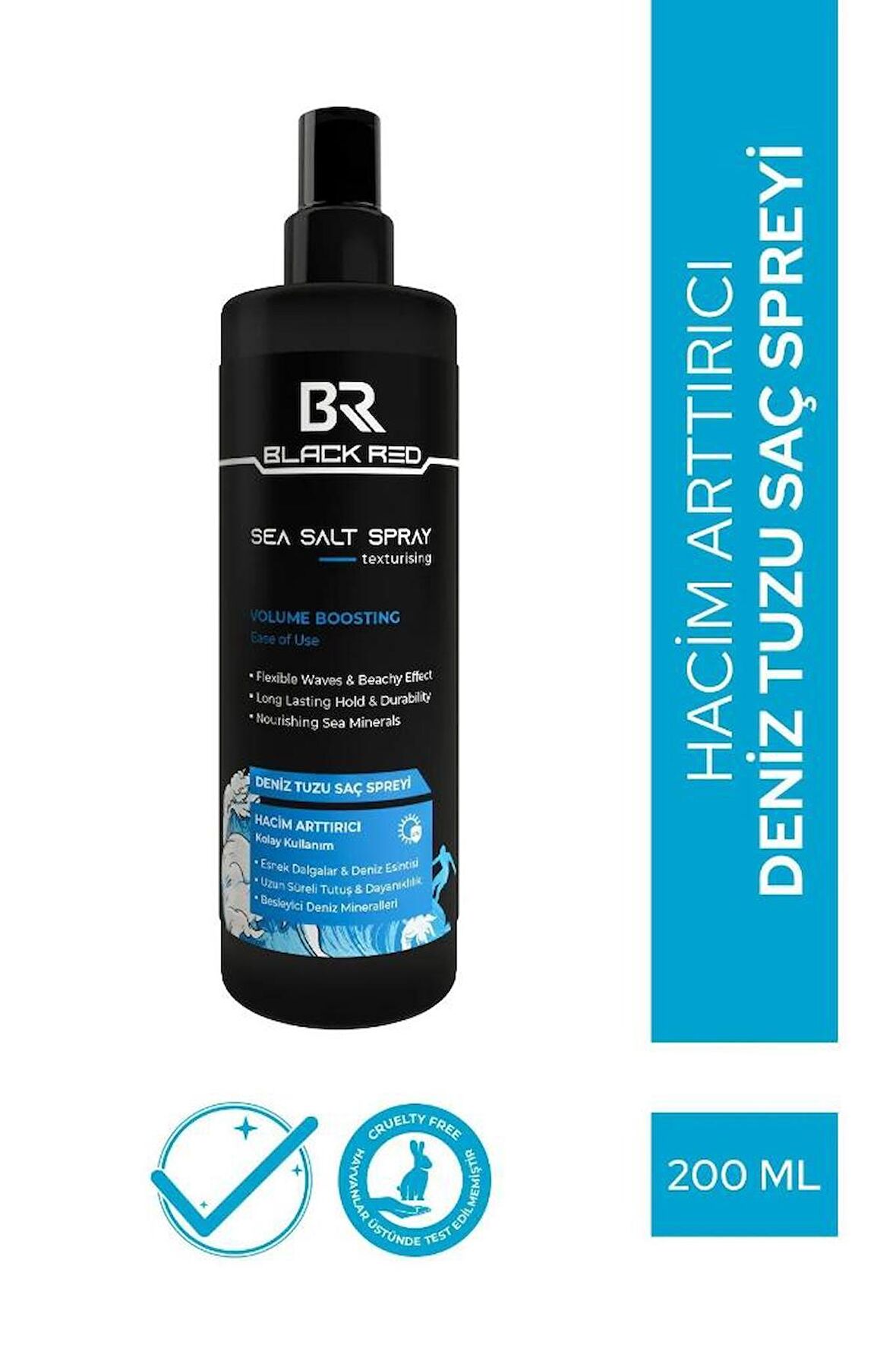 Black Red Sea Salt Spray Orta Tutuşlu Hacimlendirici Anti UV Deniz Tuzu Saç Spreyi 200 Ml