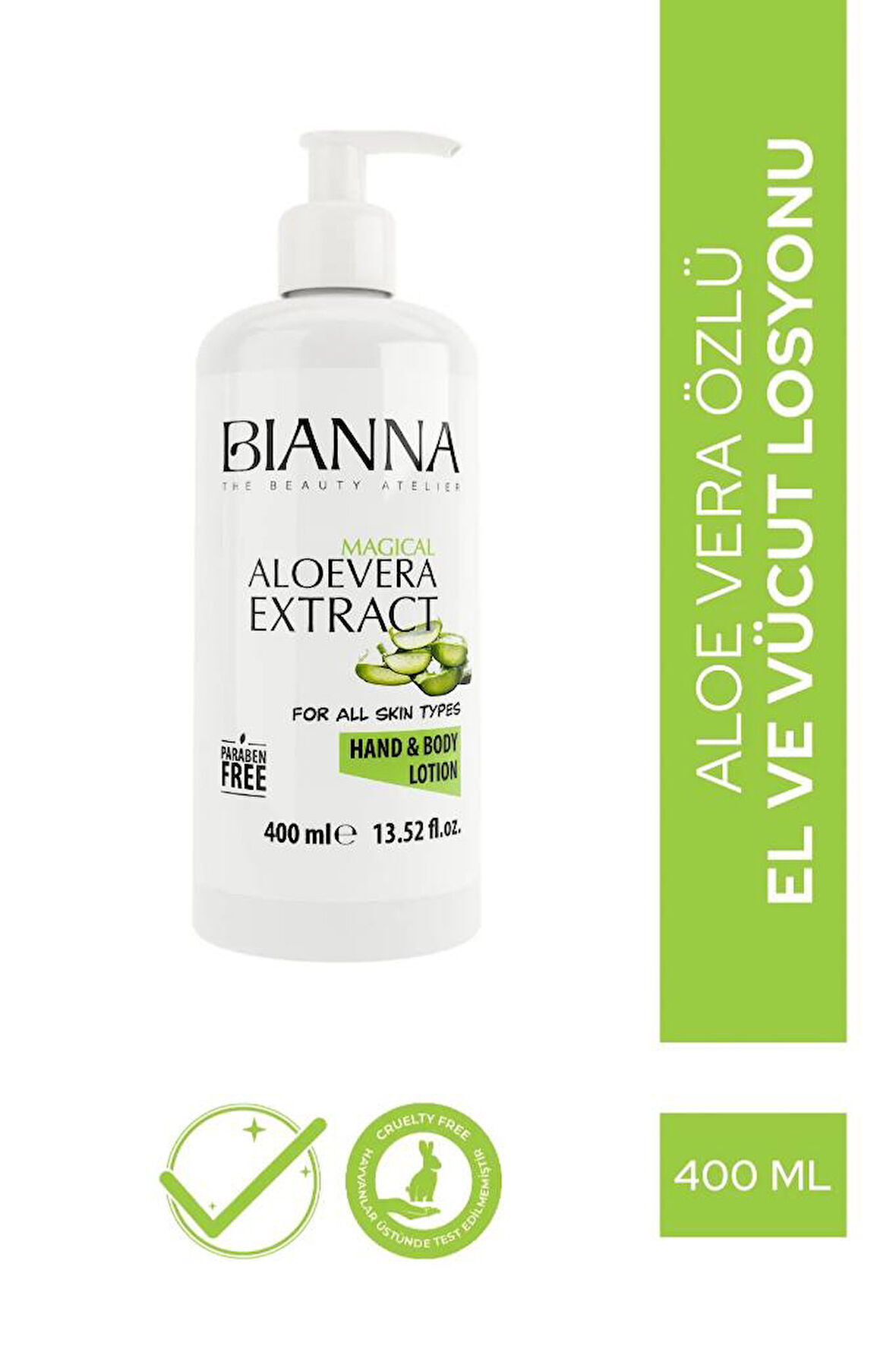 Bianna Paraben İçermeyen El ve Vücut Losyonu 400 Ml Aloe Vera Özü