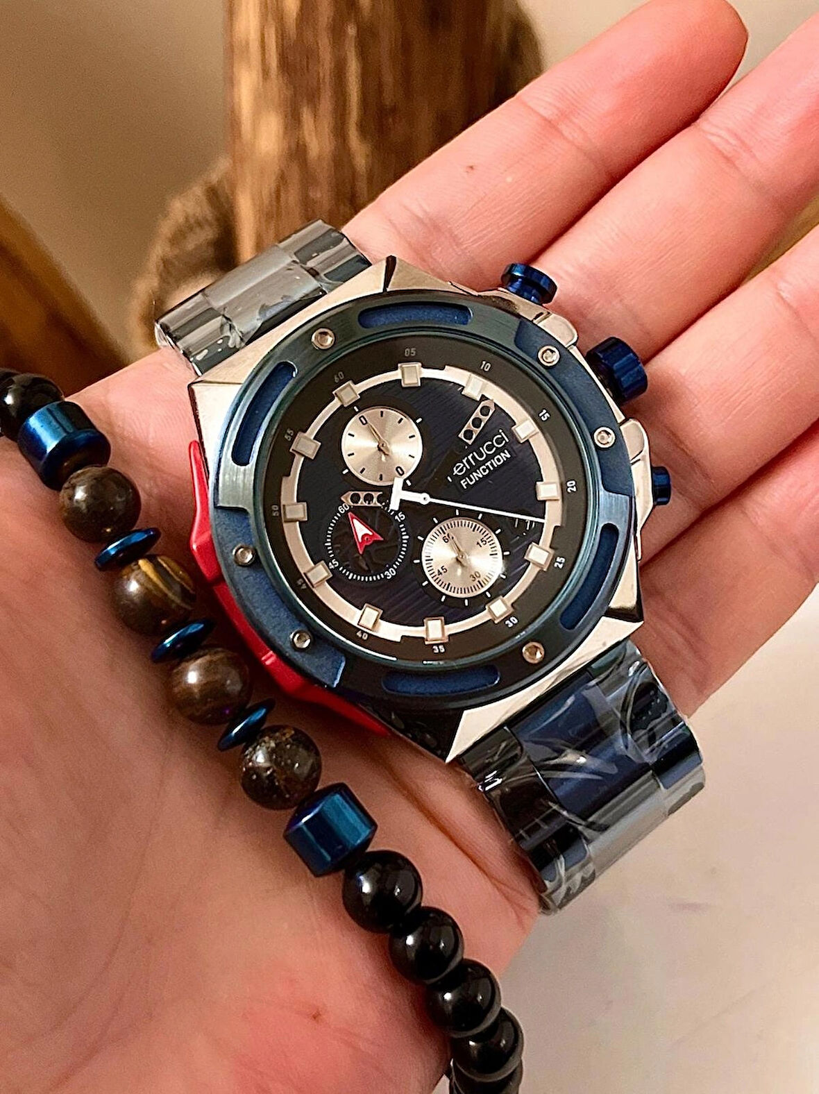 Ferrucci Özel Tasarım Fonksiyonları Aktif Takvimli Çelik Erkek Kol Saat+Bileklik