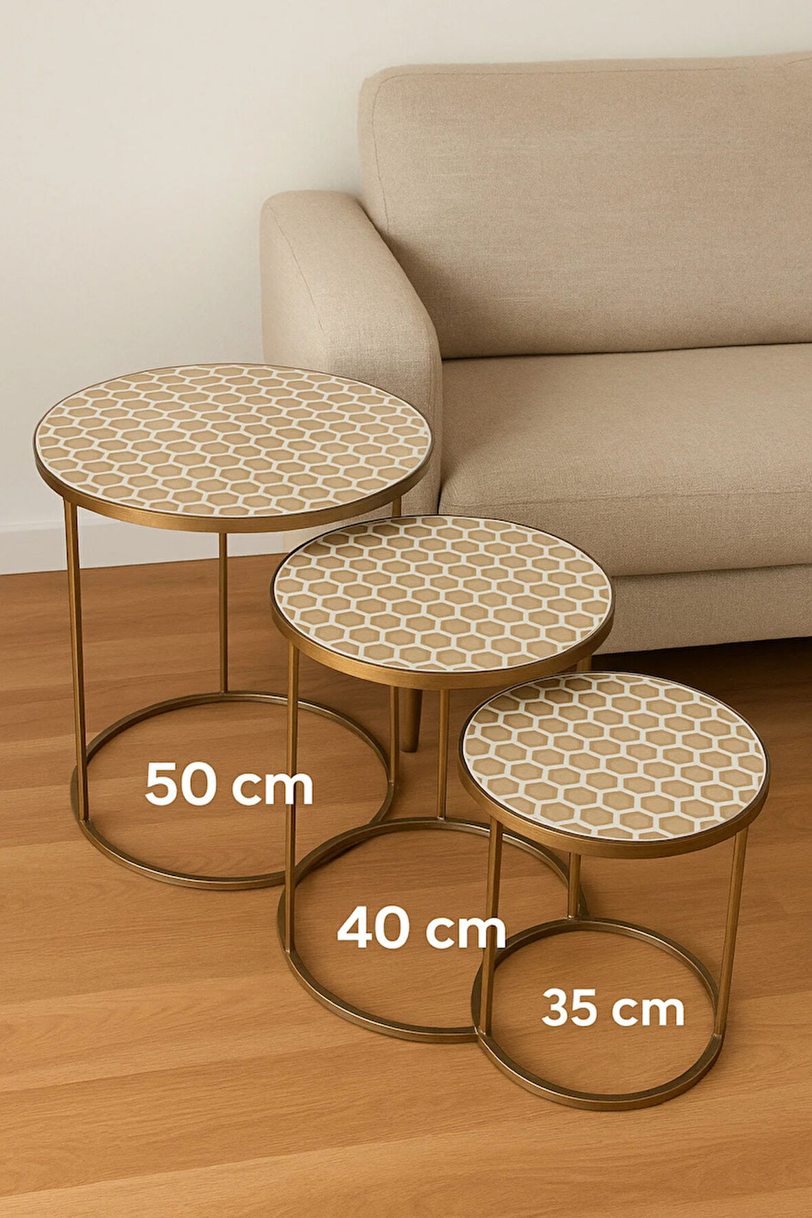 3’lü Zigon Sehpa Örtüsü – Bal Peteği Desenli PVC Beyaz Model çeyizlik silinebilir Su Geçirmez Lüks