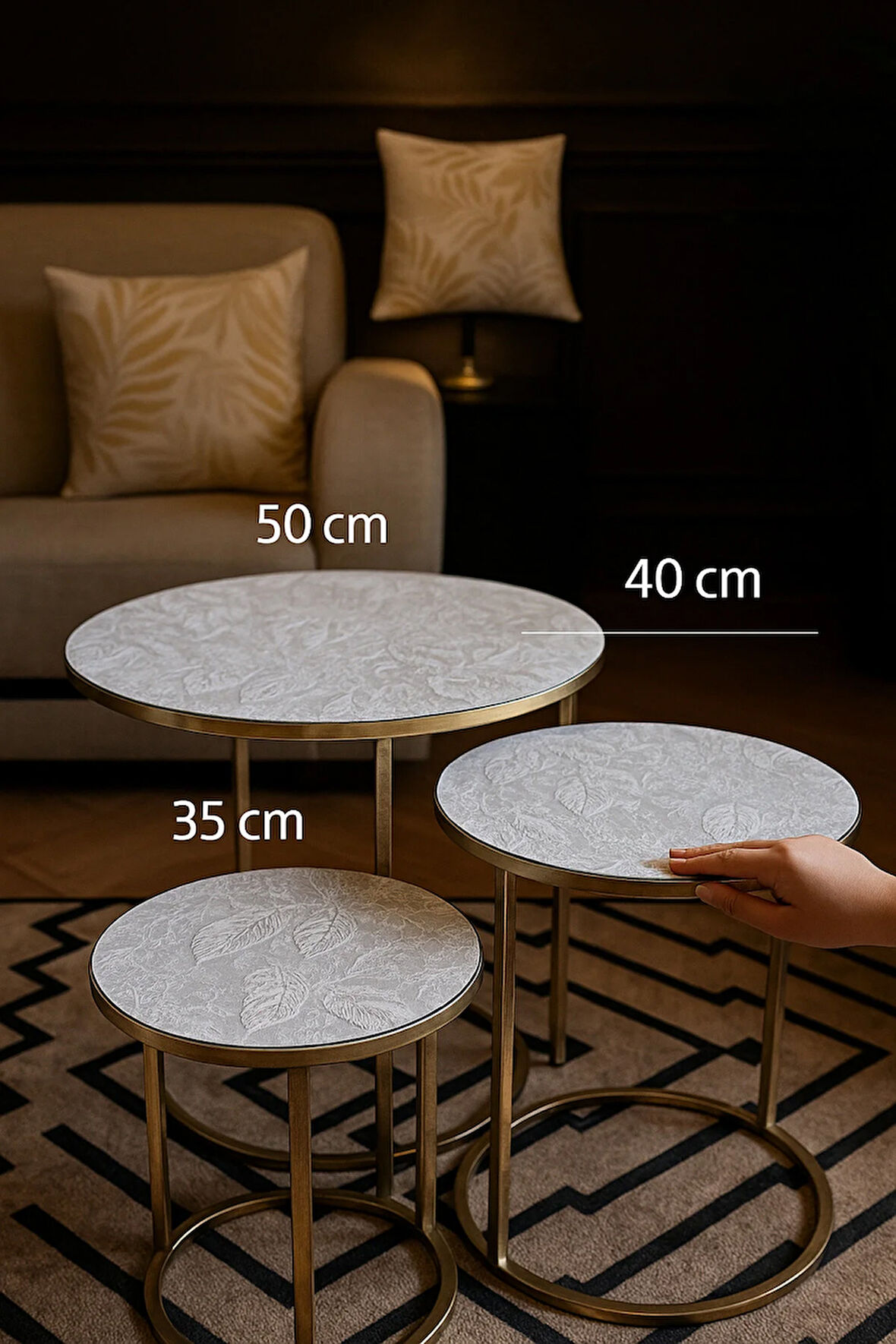 3’lü Sehpa Örtüsü Seti Kaymaz Leke Tutmaz Şık Modern Tasarım Salon ve Oturma Odası Lüks Çeyizlik