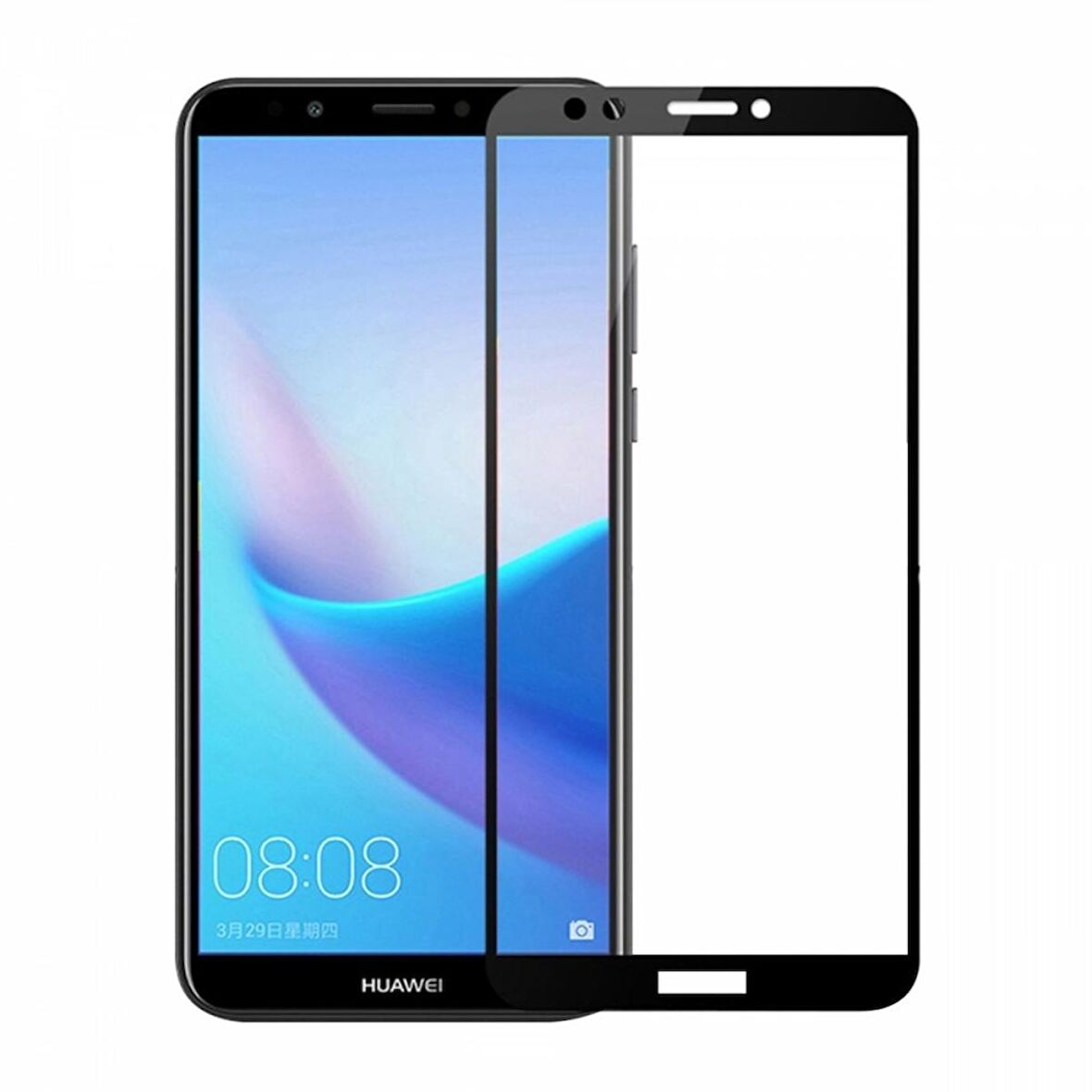 Huawei Y7 2018 Tam Kaplama 5D Tempered Cam Ekran Koruyucu