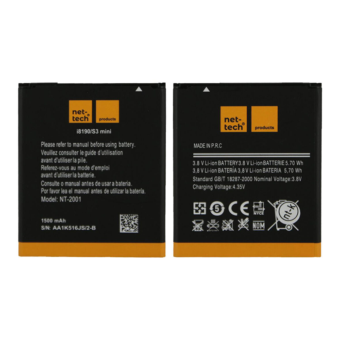 Teknonet Samsung Galaxy I8190 S3 Mini Uyumlu Nettech 1500 MAh Batarya NT-32421