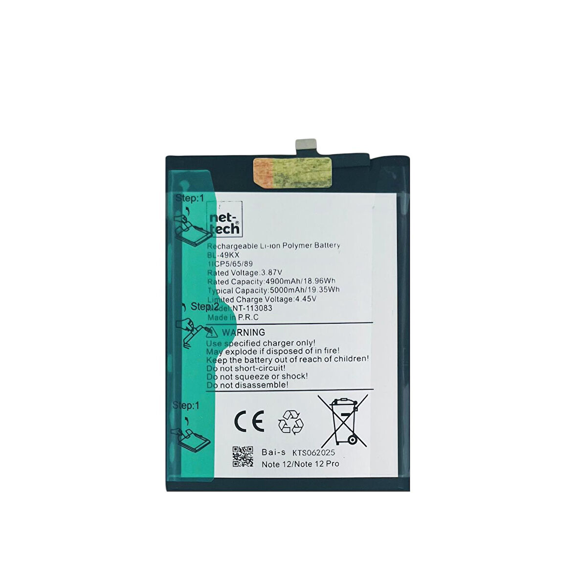 Teknonet İnfinix Note 12 Uyumlu Nettech BL-49KX 5000 MAh Batarya NT-113083
