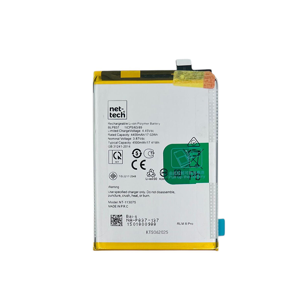 Teknonet Realme 8 PRO Uyumlu Nettech BLP837 4500 mAh Batarya NT-113075