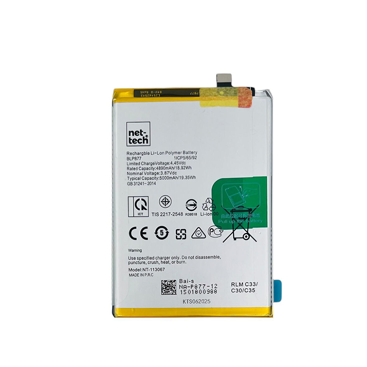 Teknonet Realme C35 Uyumlu Nettech BLP877 5000 MAh Batarya NT-113067