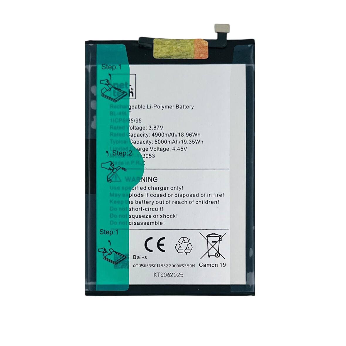 Teknonet Tecno Camon 19 Uyumlu Nettech BL-49LT 5000 MAh Batarya NT-113053