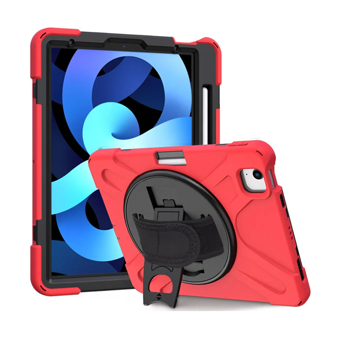 iPad Mini 6 (2021) / Mini 7 (2024) Uyumlu Defender Standlı Zırhlı Silikon Tablet Kılıfı (Kırmızı)