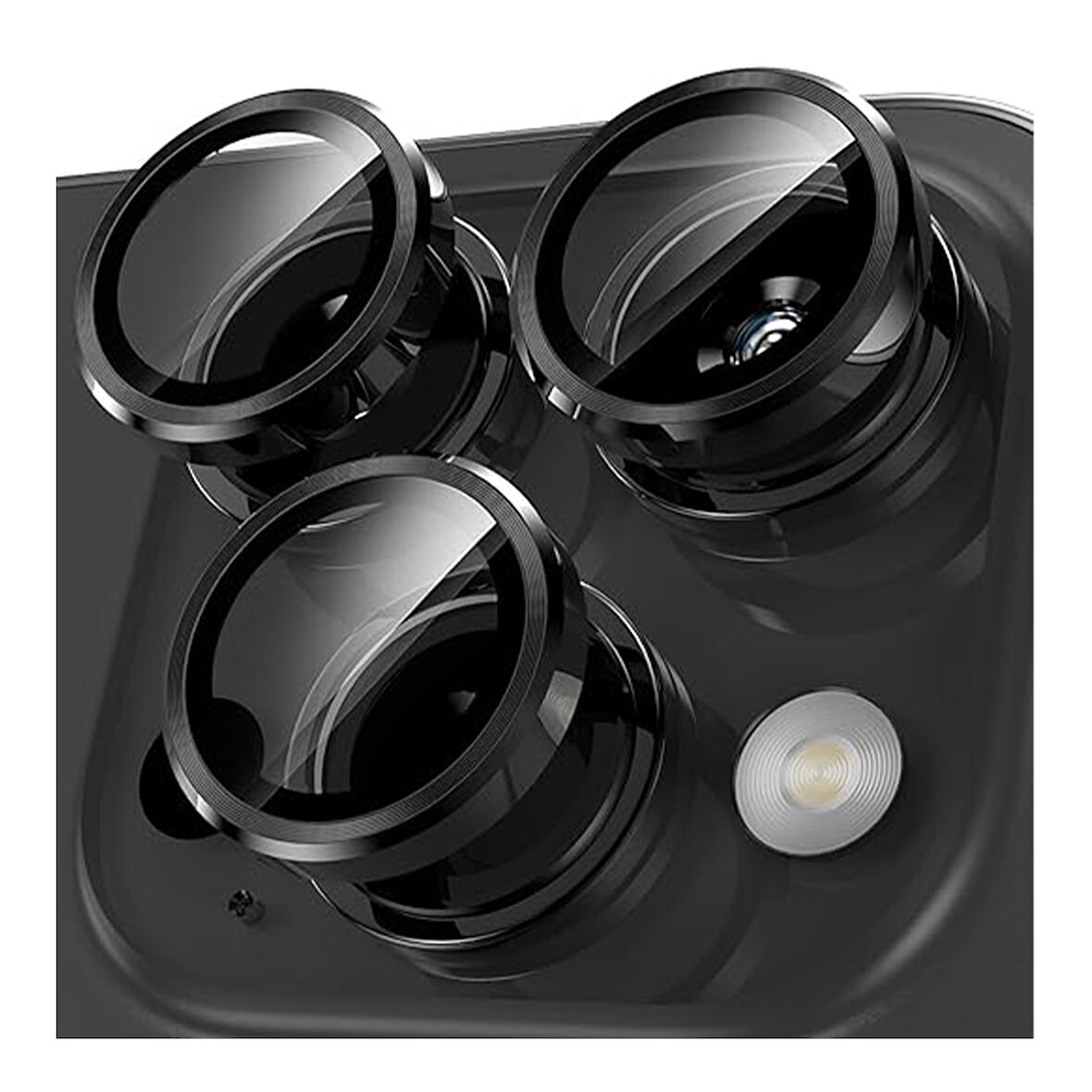 iPhone 15 Pro / 15 Pro Max Uyumlu Alüminyum Seri Kamera Lens Koruyucu (Siyah)