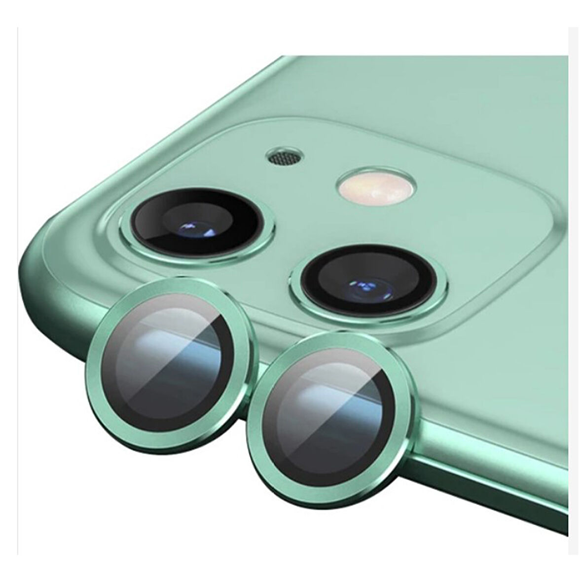 iPhone 12 / iPhone 12 Mini /iPhone 11 Uyumlu Alüminyum Seri Kamera Lens Koruyucu (Yeşil)