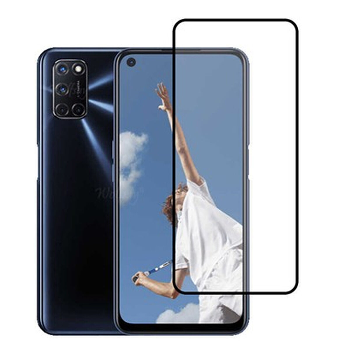 Oppo A53 Uyumlu Ön Koruma Temperli Cam Ekran Koruyucu (Siyah)