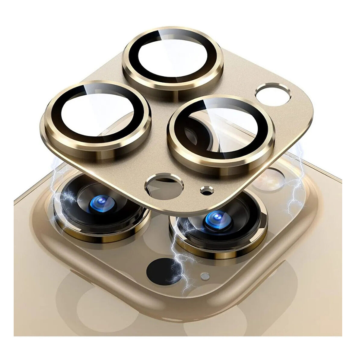 iPhone 14 Pro / 14 Pro Max Uyumlu Metalik Seri Kamera Lens Koruyucu (Gold)