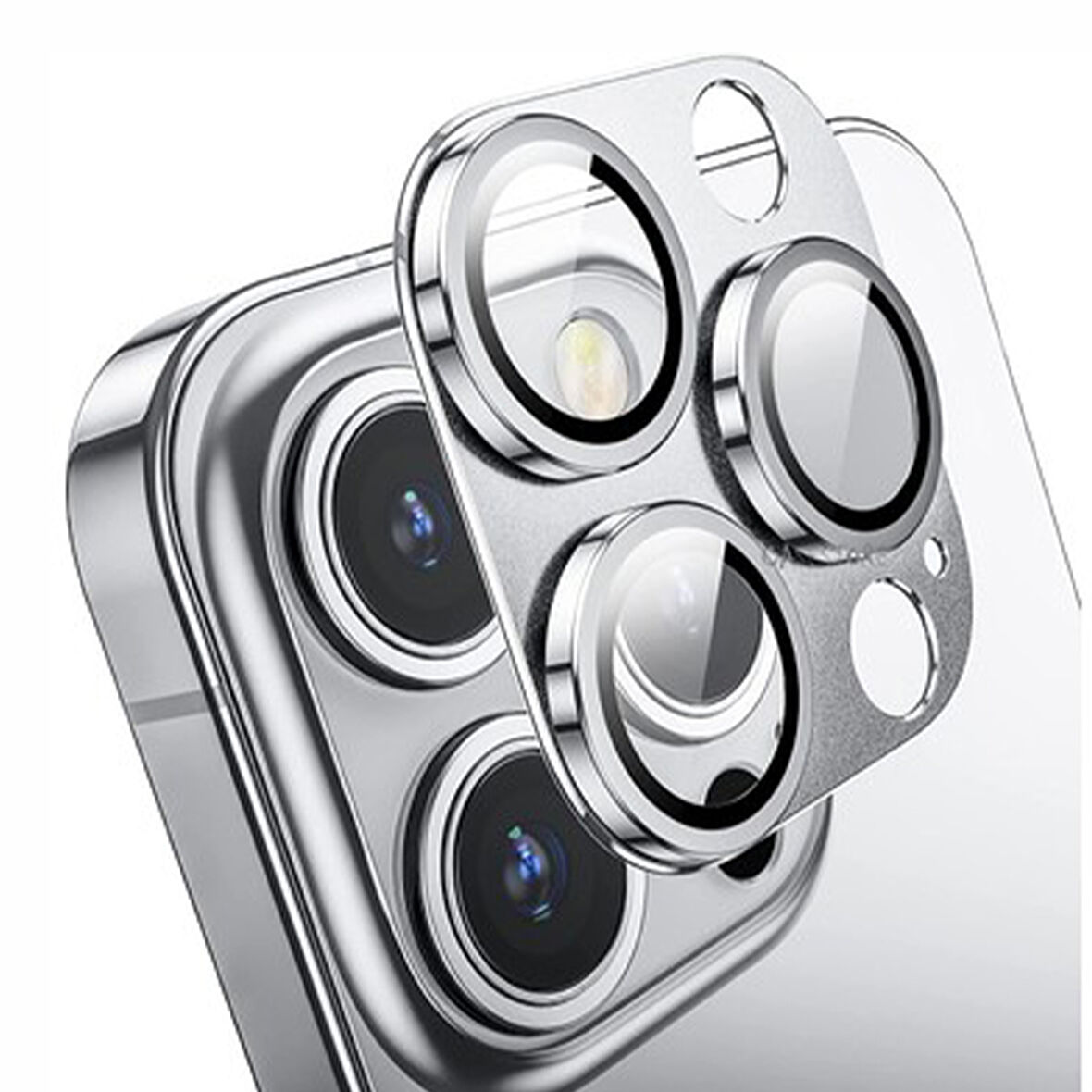 iPhone 14 Pro / 14 Pro Max Uyumlu Metalik Seri Kamera Lens Koruyucu (Gri)