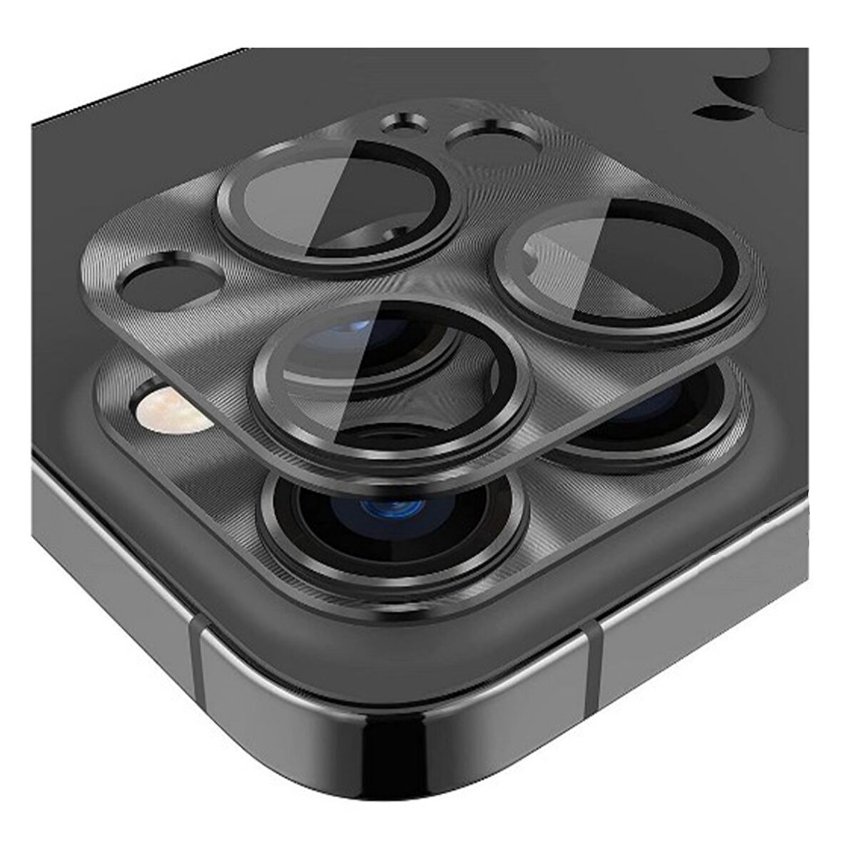 iPhone 13 Pro / 13 Pro Max Uyumlu Metalik Seri Kamera Lens Koruyucu (Siyah)