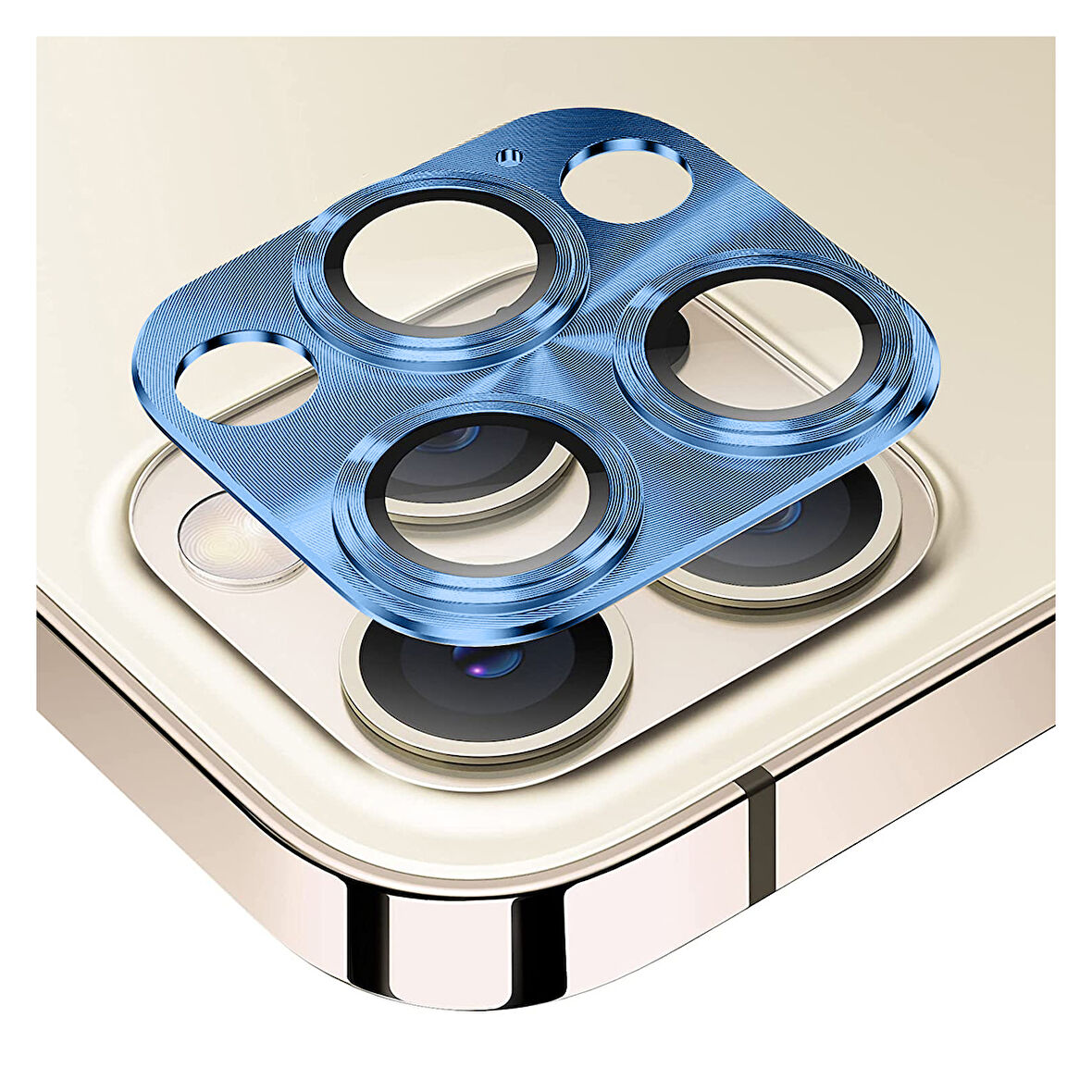 iPhone 12 Pro Max Uyumlu Metalik Seri Kamera Lens Koruyucu (Mavi)