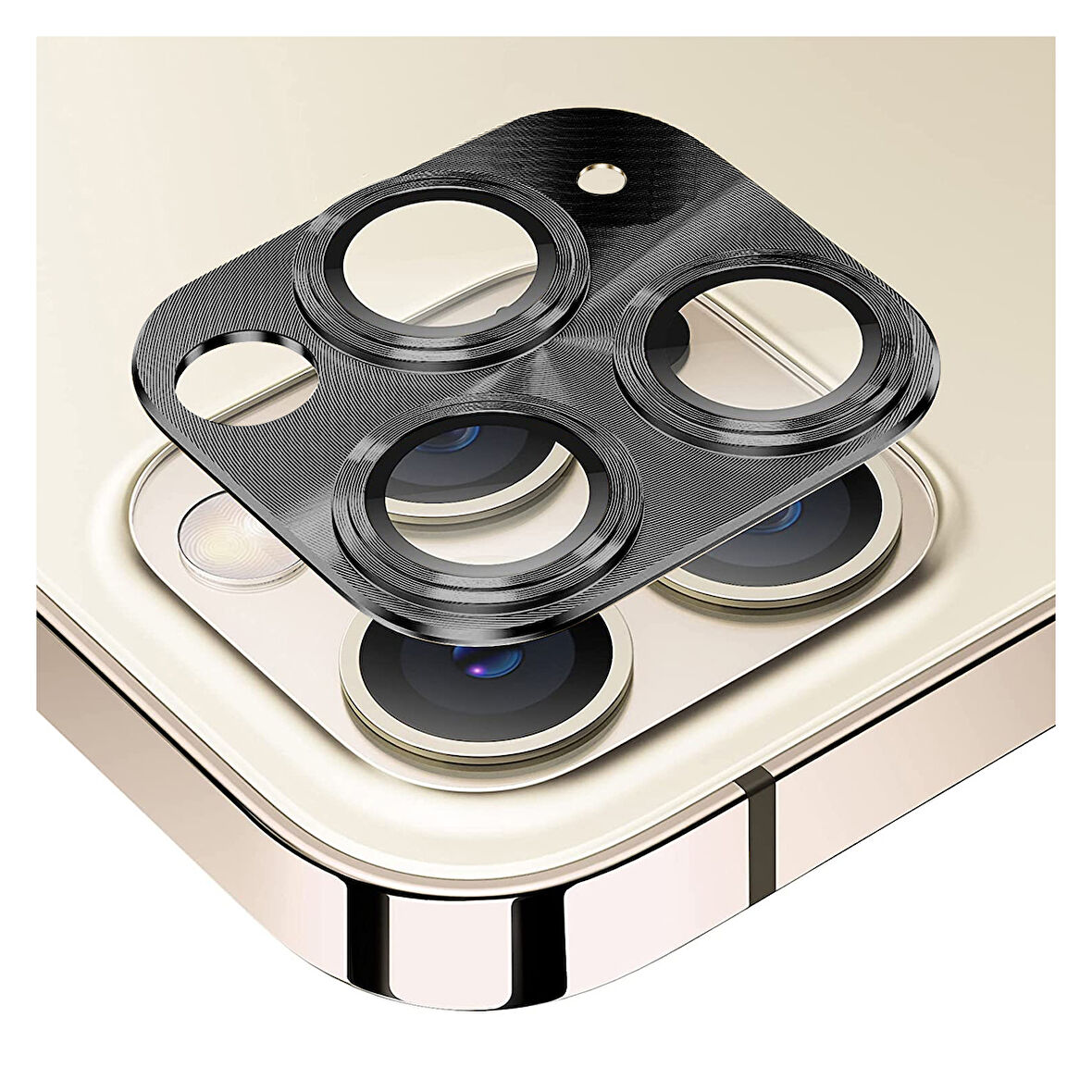 iPhone 11 Pro / 11 Pro Max Uyumlu Metalik Seri Kamera Lens Koruyucu (Siyah)