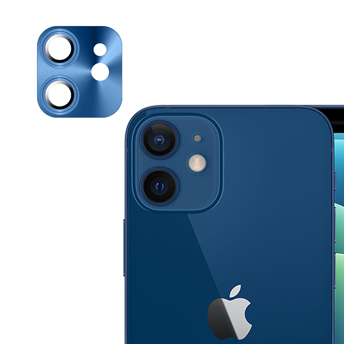iPhone 12 Mini / İphone 11 Uyumlu Metalik Seri Kamera Lens Koruyucu (Mavi)
