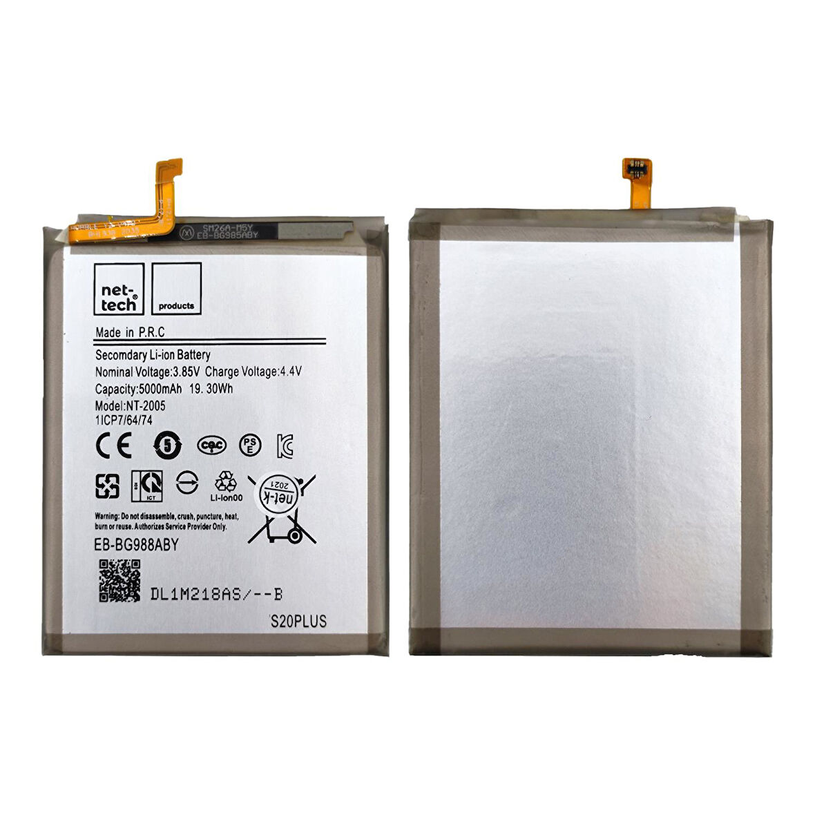 Teknonet Samsung Galaxy S20 Plus Uyumlu Nettech NT-2005 5000 MAh Batarya NT-82555