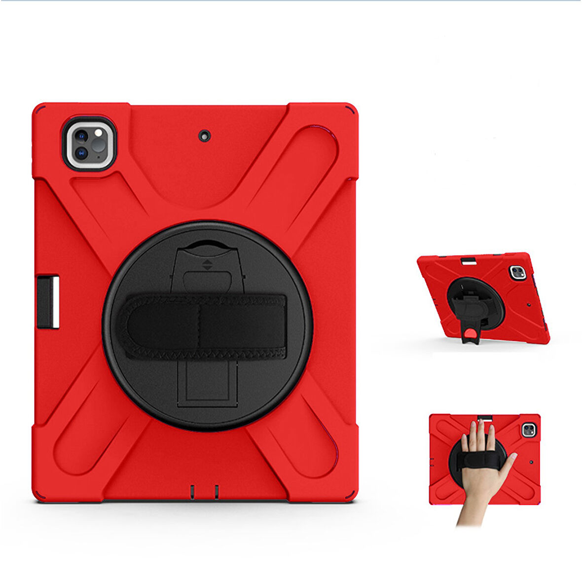 iPad Pro 12.9 2022/2021/2020/2018 Uyumlu Defender Standlı Zırhlı Silikon Tablet Kılıfı (Kırmızı)