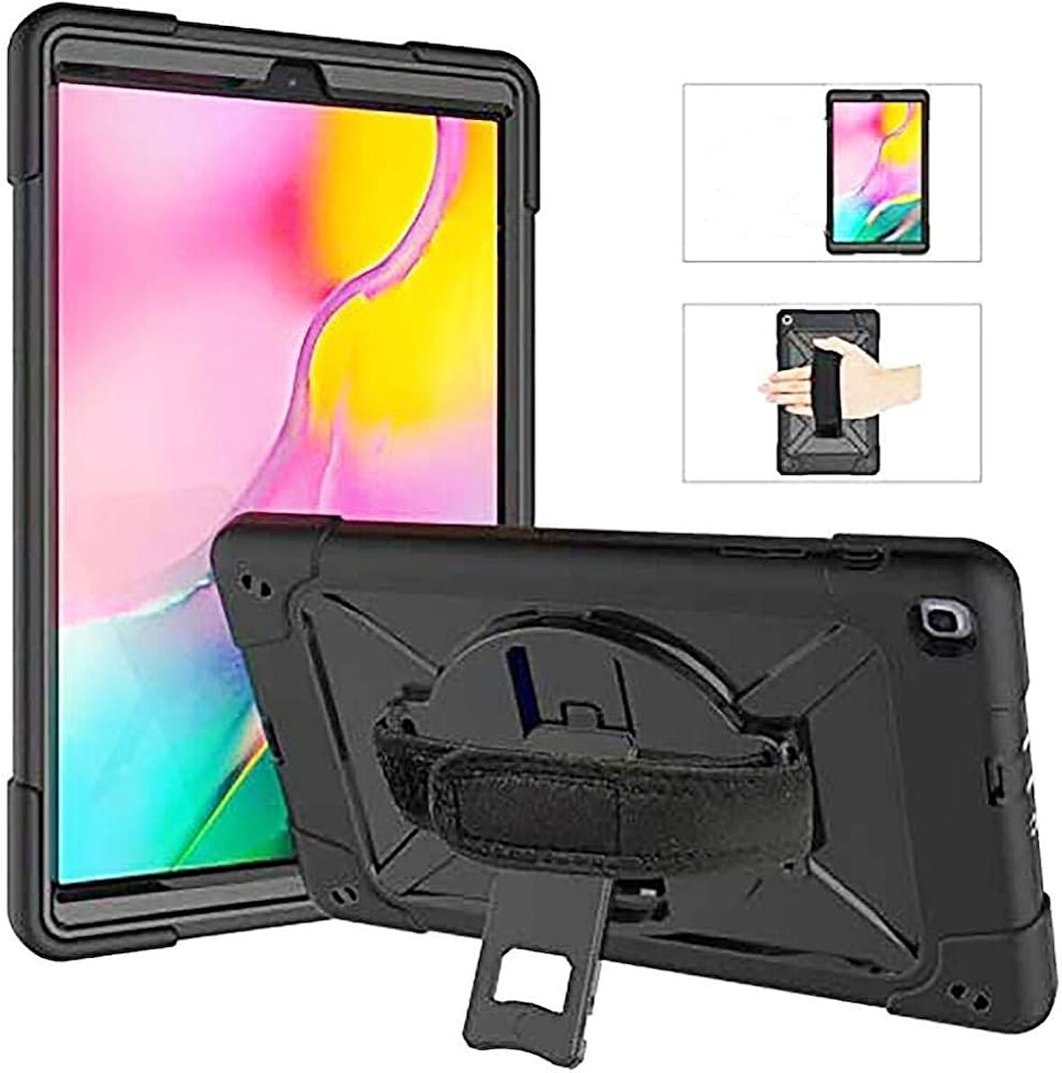 Samsung Galaxy Tab S6 Lite 10.4 inc P610/P615/P617 Uyumlu Defender Standlı Zırhlı Silikon Tablet Kılıfı (Siyah)
