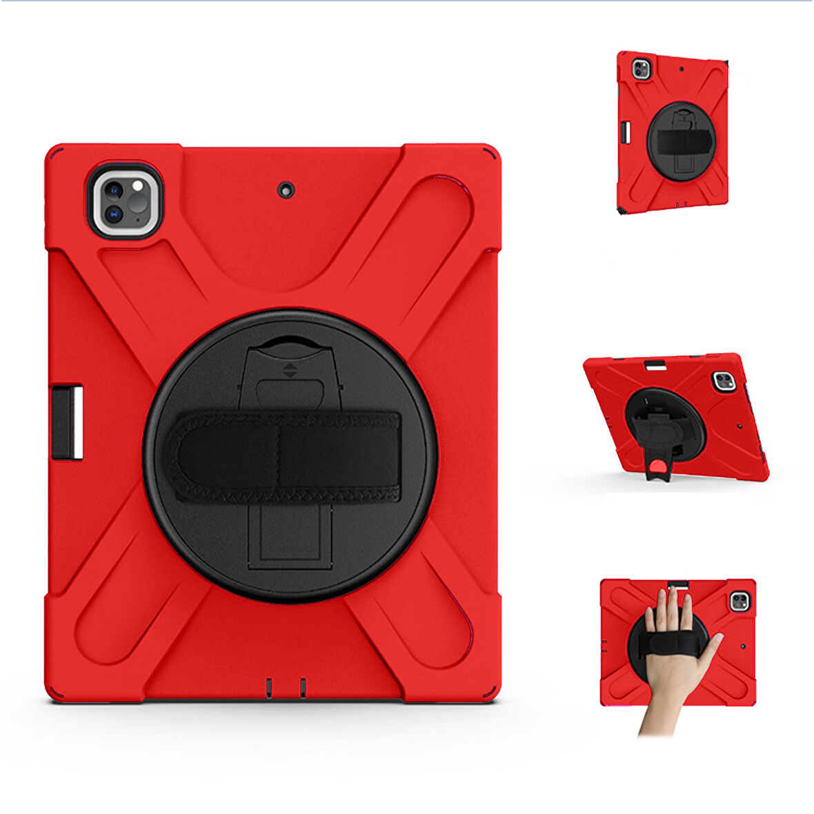 İpad Pro 11 İnch (2021-2020-2018) Uyumlu Defender Standlı Zırhlı Silikon Tablet Kılıfı (Kırmızı)