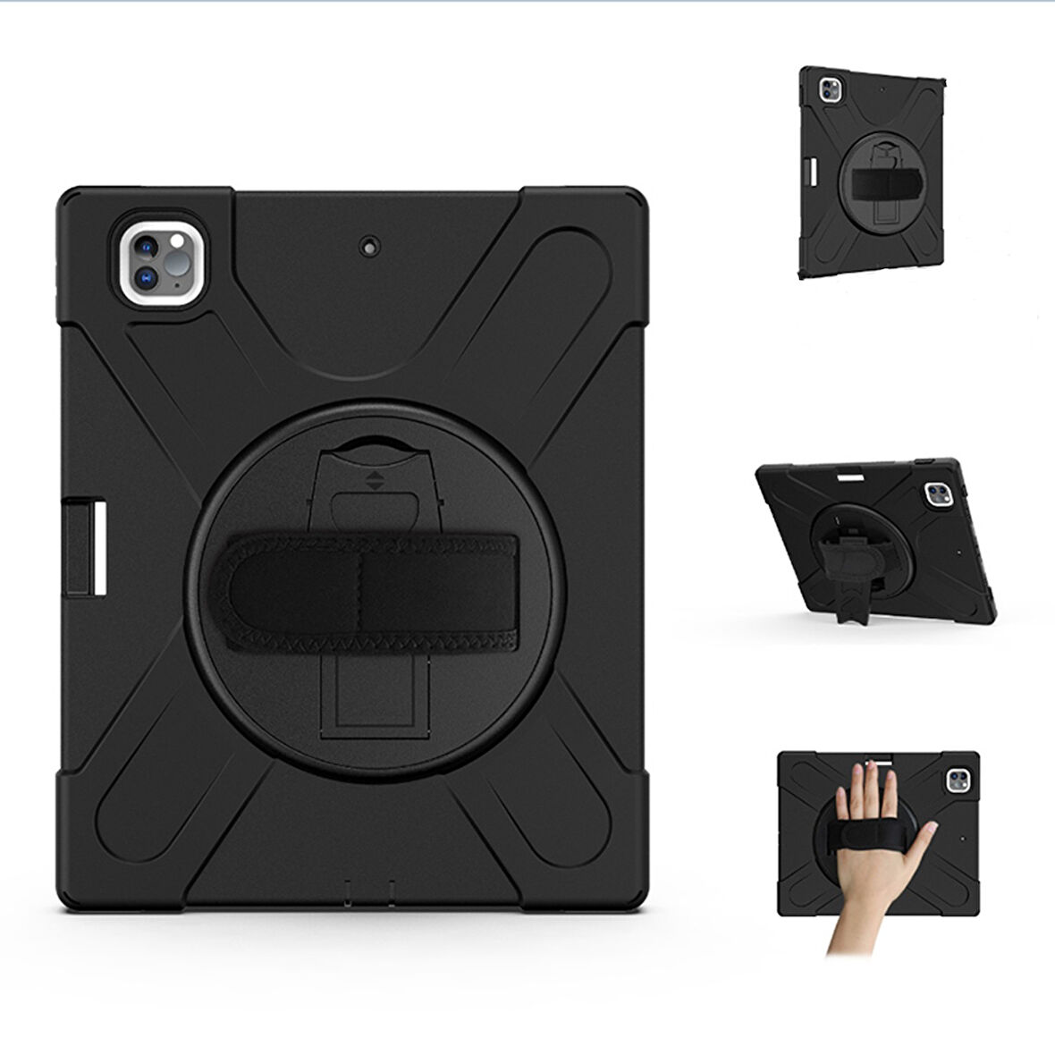 İpad Pro 11 İnch (2021-2020-2018) Uyumlu Defender Standlı Zırhlı Silikon Tablet Kılıfı (Siyah)