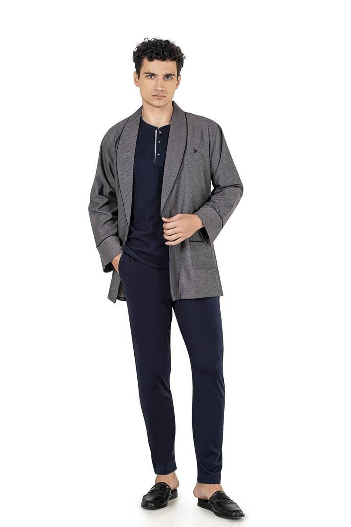 %100 Pamuk Penye Uzun Kol Pijama Takım ve Ropdöşambır Çeyizlik Damat Seti