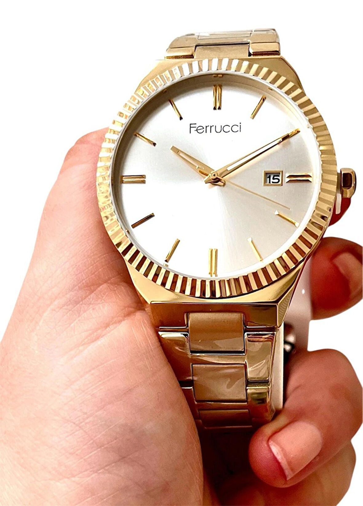 Ferrucci Takvimli Çelik Kordon Klasik Model Erkek Kol Saati+Bileklik